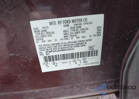 2021 Ford Edge St-Line z USA, uszkodzony, nr VIN 2FMPK4J9XMBA59022